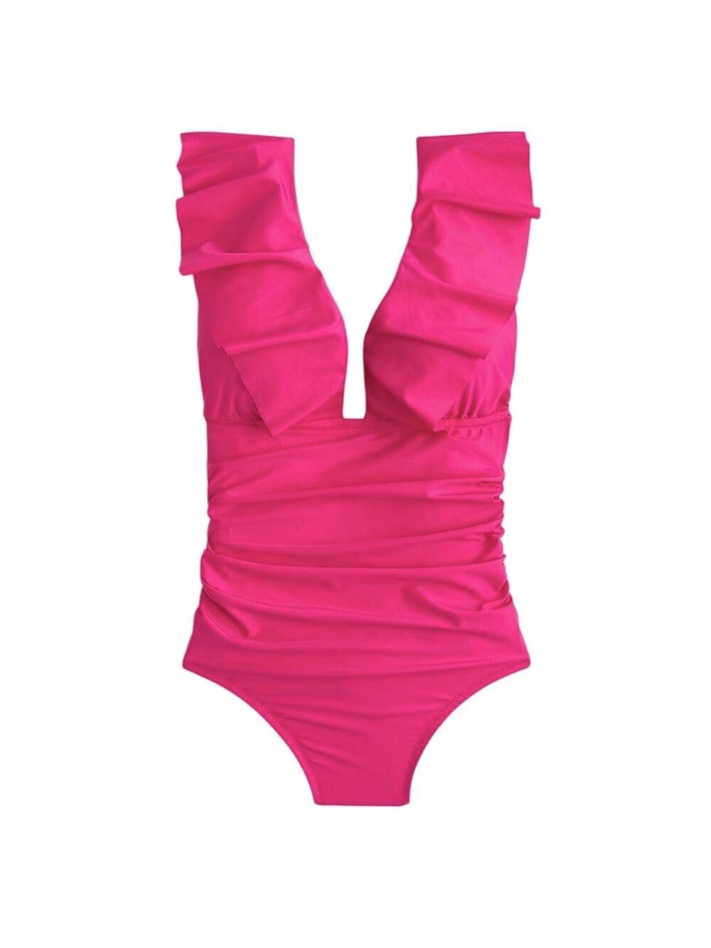 J. Crew Women's Ruched Ruffle One-Piece Swimsuit Size 0 Radiant Fushia NEW